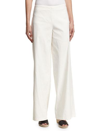 Twill Wide-leg Pants, Cream