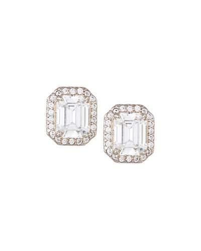 Emerald-cut Pave Stud Earrings, Clear