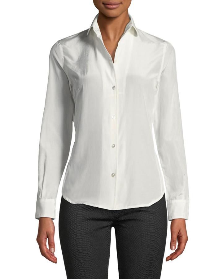 Satin Button-front Blouse