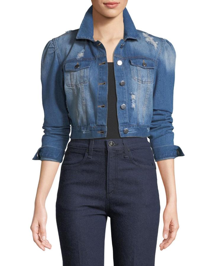 Puff-sleeve Cropped Denim Jacket