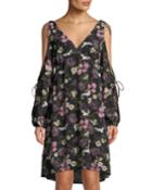 Floral-print Cranes Cold-shoulder