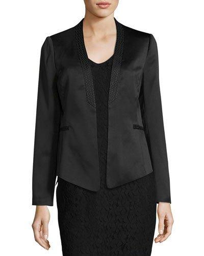 Print-trim Crepe Satin Blazer, Black