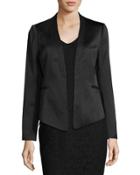 Print-trim Crepe Satin Blazer, Black