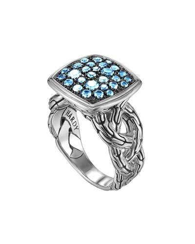 Classic Chain Small Cushion Woven Ring, Blue Topaz