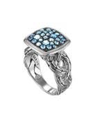 Classic Chain Small Cushion Woven Ring, Blue Topaz