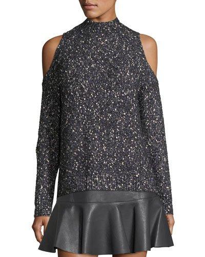 Open-shoulder Tweedy-knit Pullover
