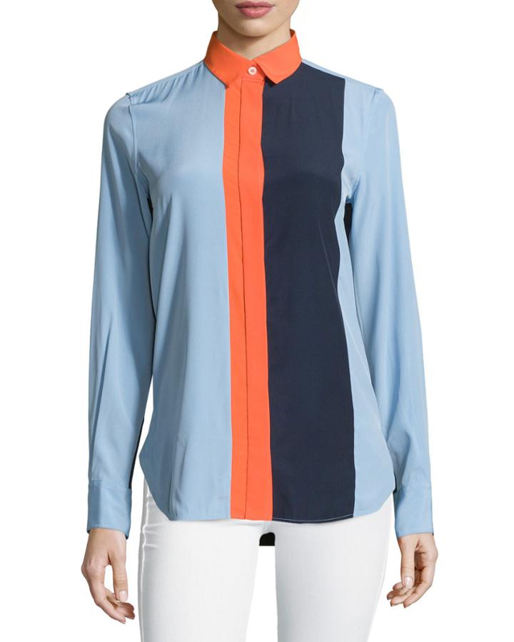 Gf Ferre Colorblock Long-sleeve Blouse, Blue/orange, Women's,