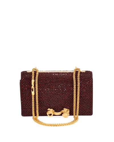 Beaded Monkey Leather Shoulder Bag, Burgundy