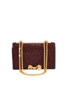 Beaded Monkey Leather Shoulder Bag, Burgundy