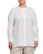 Plus Size Band-collar Button-down Long-sleeve Handkerchief