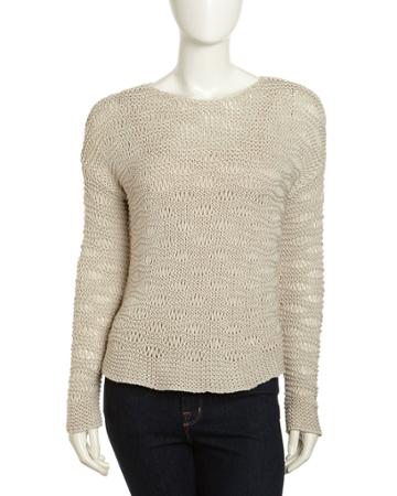 Paper Denim & Cloth Pullover Open Knit Sweater, White, Size: