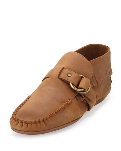 Teepee Fringe Leather Bootie, Wheat