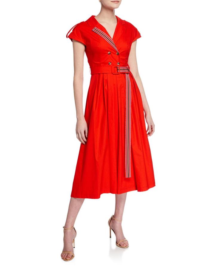 Ribbon-trim Double-breasted Midi