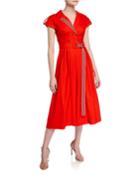 Ribbon-trim Double-breasted Midi