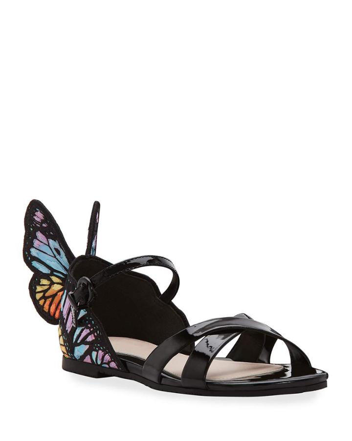 Chiara Patent Leather Embroidered Butterfly-wing Sandals, Toddler/kids