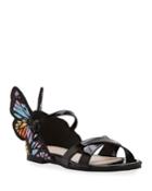 Chiara Patent Leather Embroidered Butterfly-wing Sandals, Toddler/kids