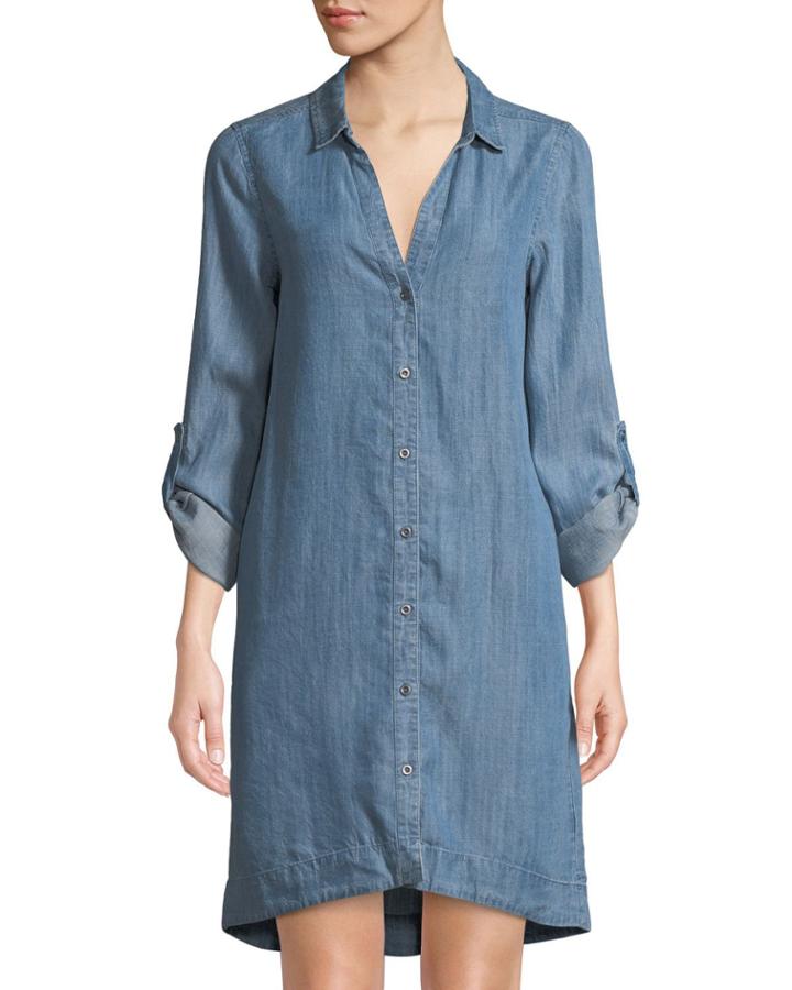 Button-down Chambray Shift Dress With
