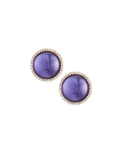 18k Rose Gold Diamond & Amethyst Triplet Button Earrings