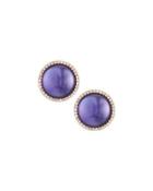 18k Rose Gold Diamond & Amethyst Triplet Button Earrings