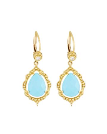 18k Gold Turquoise & Diamond Drop Earrings