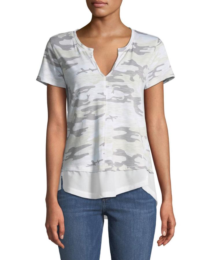 V-neck Camo Contrast-hem Tee