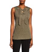 Crewneck Lace-up Ribbed Tank