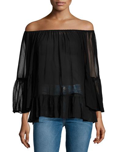 Off-the-shoulder Chiffon Blouse