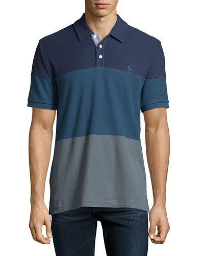 Short-sleeve Colorblock Polo Shirt, Dress Blues