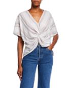 Twist-front Linen-blend Top