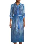 Collared Ombr&eacute; Feather-print Dress