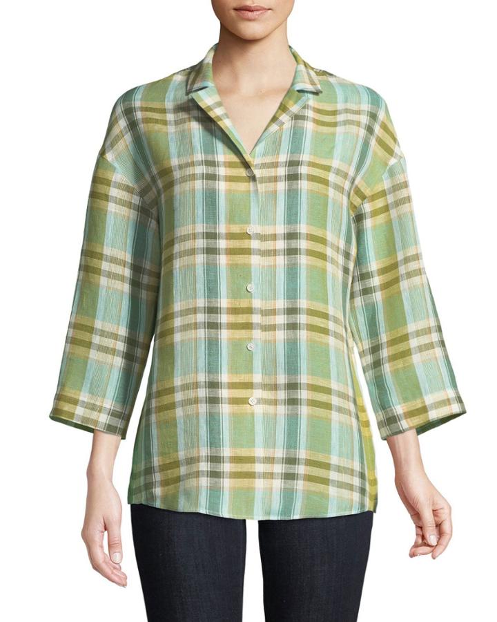 Analeigh 3/4-sleeve Plaid Blouse