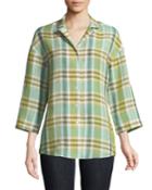 Analeigh 3/4-sleeve Plaid Blouse