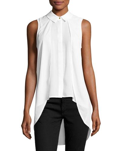 Layered-front High-low Sleeveless Blouse, Ivory