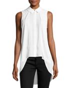 Layered-front High-low Sleeveless Blouse, Ivory