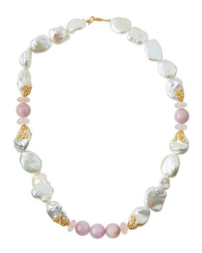 Mixed Freshwater Pearl, Kunzite & Quartz Necklace