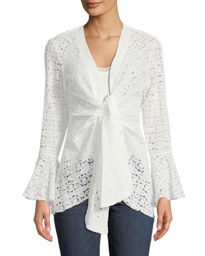 Semisheer Lace Tie-front Blouse