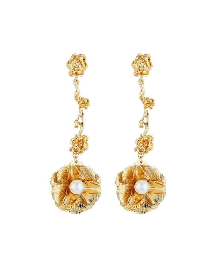 Flower & Pearly Dangle Earrings