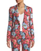 One-button Notched-lapel Floral-jacquard Jacket
