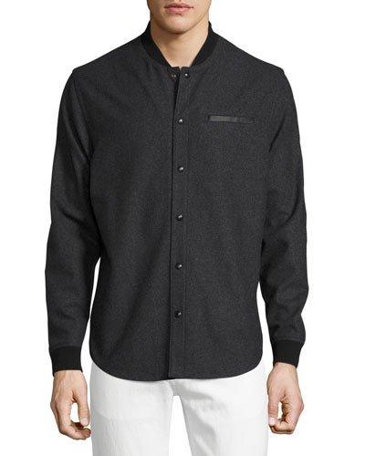 Button-front Flannel Jacket, Black