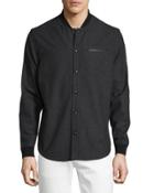 Button-front Flannel Jacket, Black
