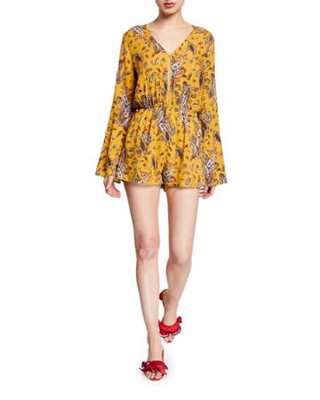 Paisley Ladder Stitched Long-sleeve Romper