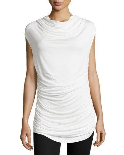 Draped Cowl-neck Top, Off White