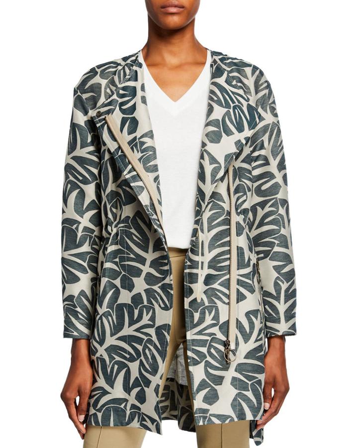 Tropical-leaf Jacquard Hidden Zip Coat
