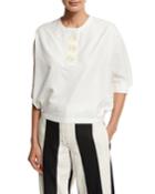 Embroidered 3/4-sleeve Cropped Blouse, White