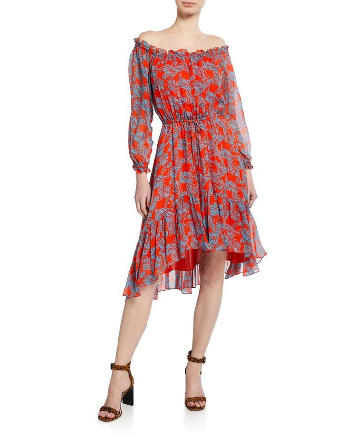 Camilla Printed Off-the-shoulder Hilo Dress