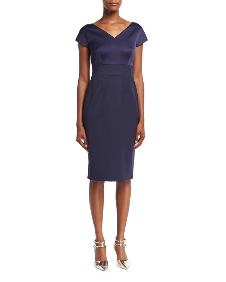 Eve Satin-bodice Sheath Dress, Deep