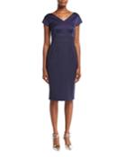 Eve Satin-bodice Sheath Dress, Deep