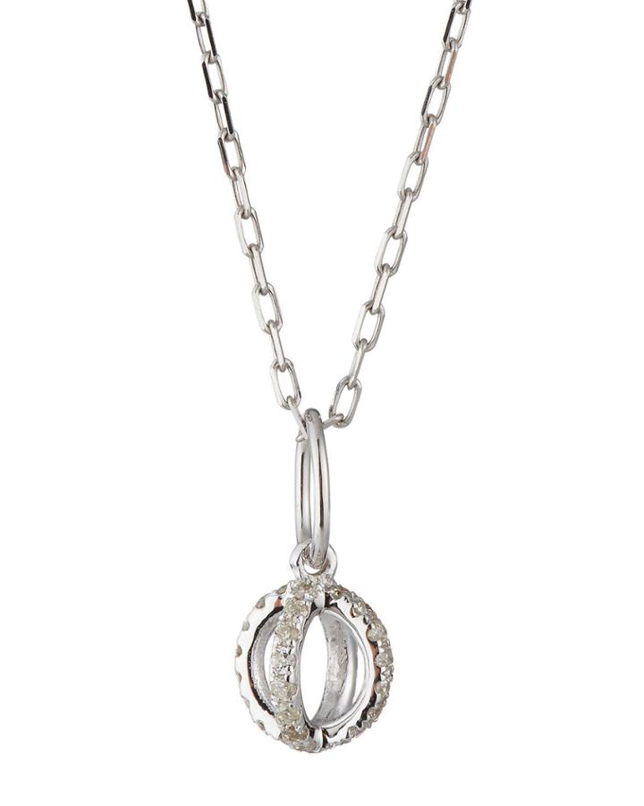 14k White Gold Diamond Wire Sphere Charm Necklace