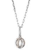 14k White Gold Diamond Wire Sphere Charm Necklace