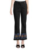 High-rise Flared-leg Jeans W/ Embroidered-hem